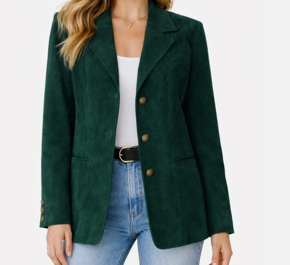 Vintage Genuine Leather Forest Green Blazer